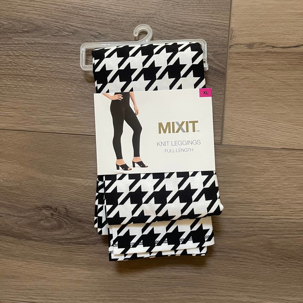 Mixit Full Length Knit Leggings, Women's Size XL, Black/White NEW MSRP $24